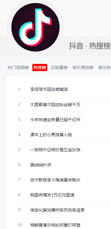 《抖音》10月25日熱搜榜一覽