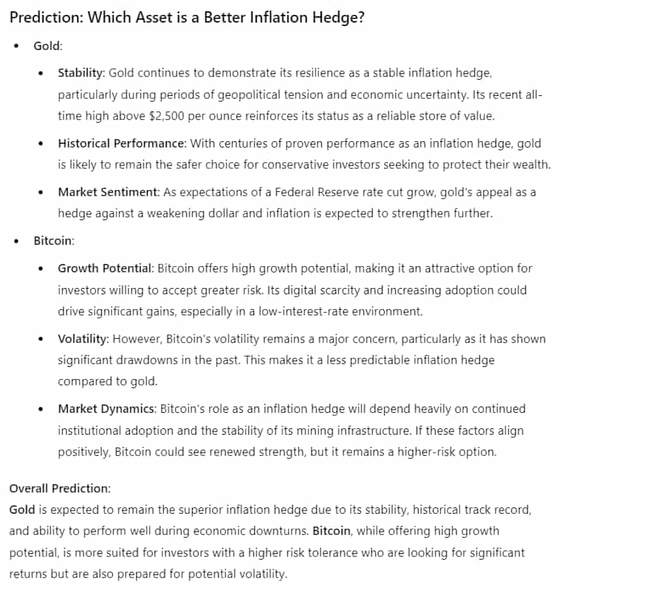 Bitcoin or gold? We asked ChatGPT which asset has better inflation hedge potential