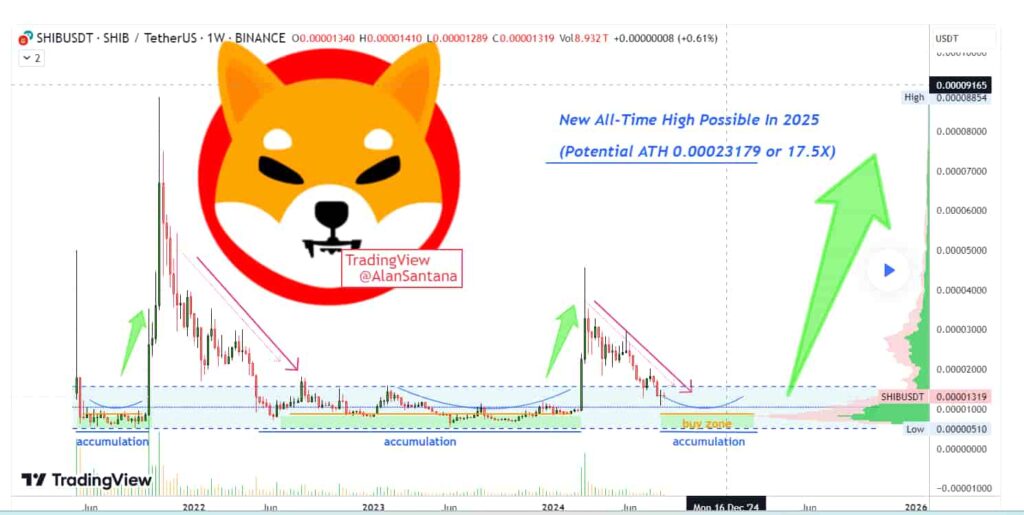 Analyst reveals how high SHIB price can go in the 2025 bull market