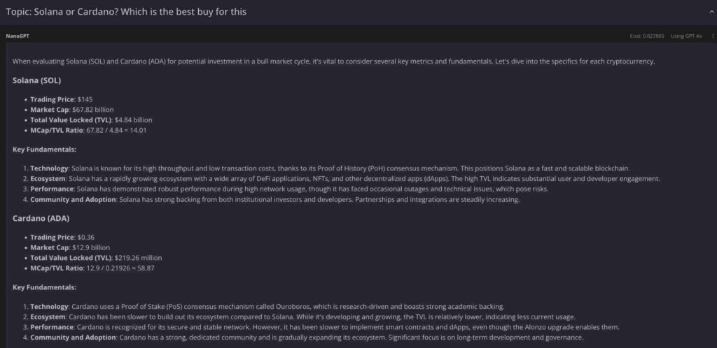 Solana or Cardano? We asked ChatGPT-4o which crypto is a better buy for 2024