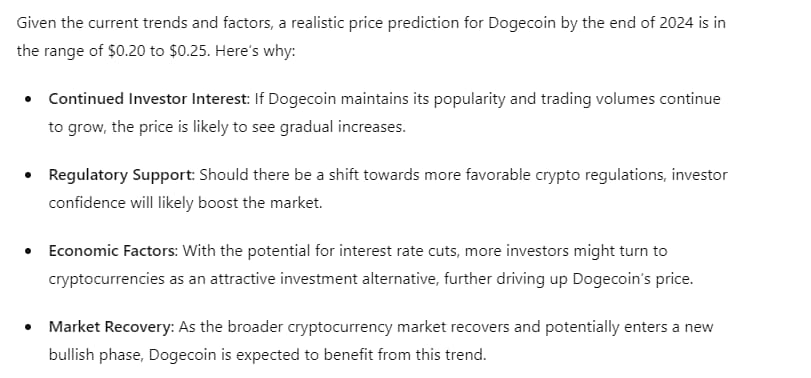 AI Dogecoin price prediction for the end of 2024