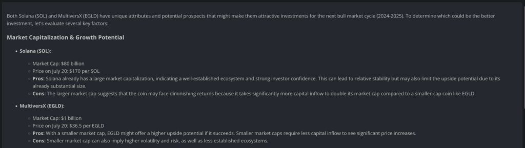 Solana or MultiversX? We asked ChatGPT-4o which is the best investment for this bull market cycle