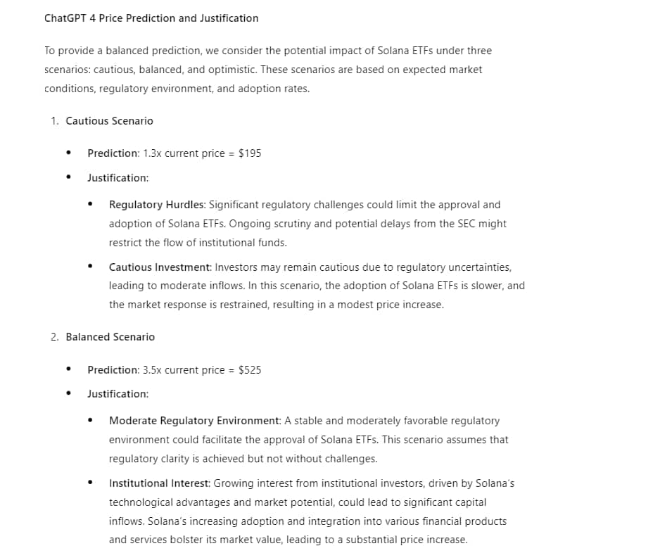 ChatGPT 4-o predicts Solana price amid ETF forecast for 2025