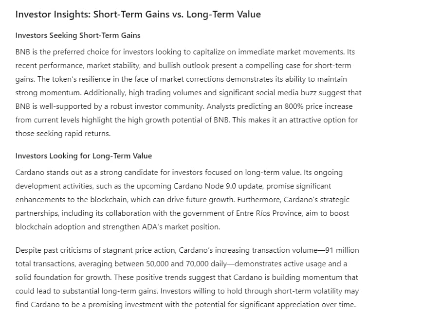 BNB or Cardano? We asked ChatGPT which asset is a better buy for the second half of 2024