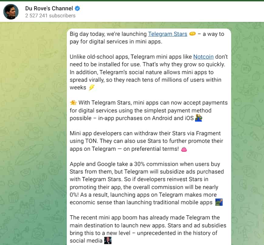 Telegram launches 'Stars' as new in-app currency for digital purchases