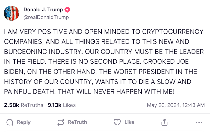 Donald Trump declares support for crypto, insists US must not settle for ‘second place’