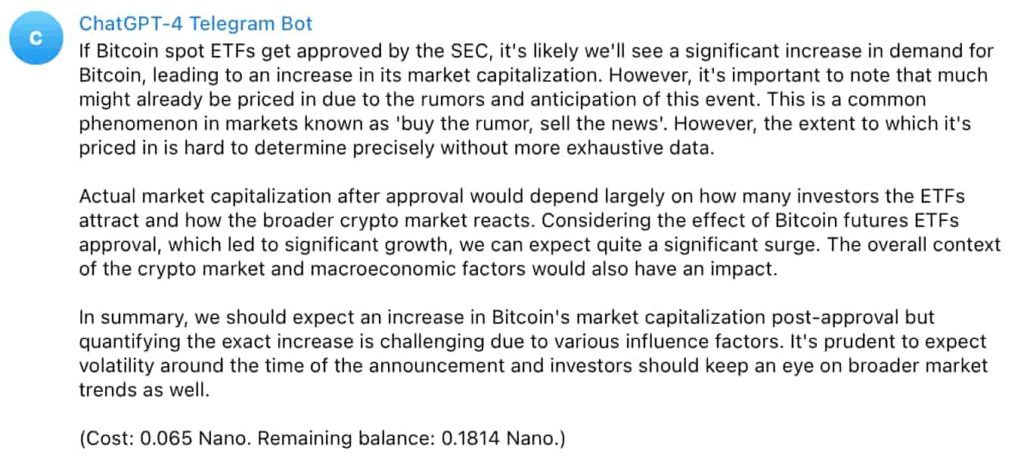 We asked ChatGPT 4 if spot Bitcoin ETFs are already priced in