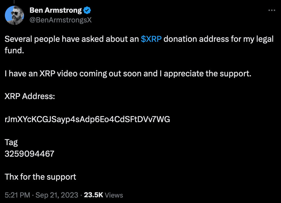 BitBoy Crypto supposedly holds $80 million in XRP, yet asks community for donations