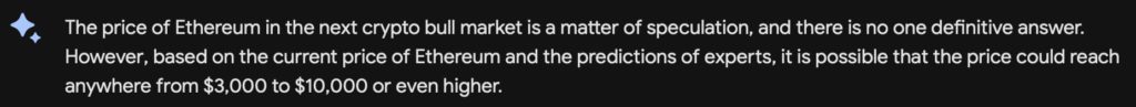 Google Bard predicts Ethereum price in the next crypto bull market