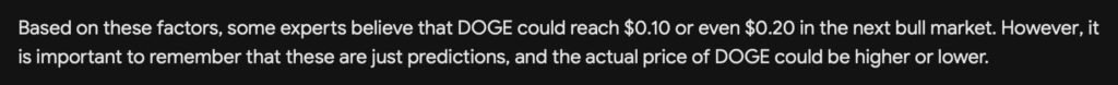 Google Bard predicts DOGE price in the next crypto bull market